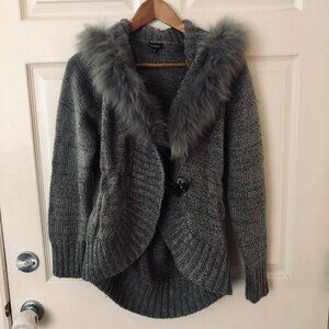 ☕ [Women M] EMOTIONS Faux Fur Collar Cardigan Sweater Boho Cozy Cottage Warm ☕